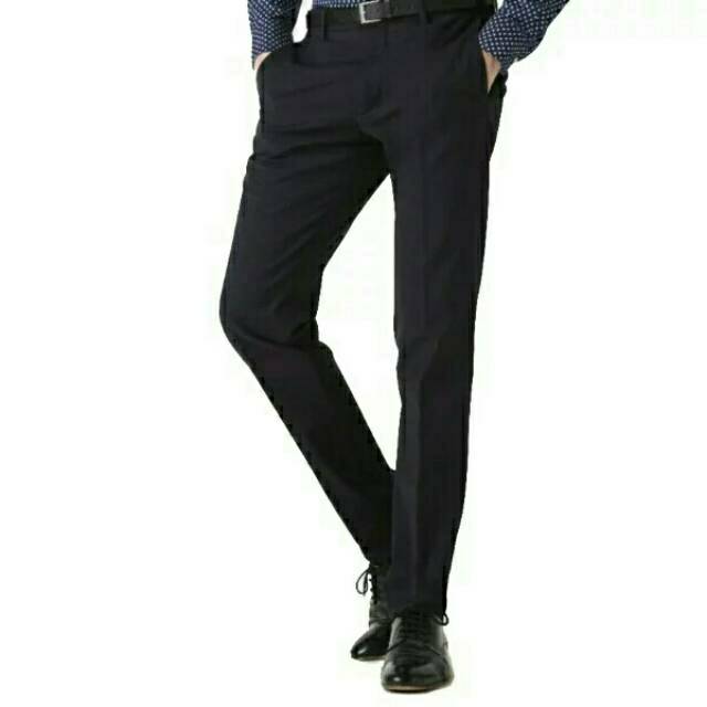 Celana Formal Pria Panjang Slimfit Hitam Size 27-38 Bahan Kain Teflon Murah