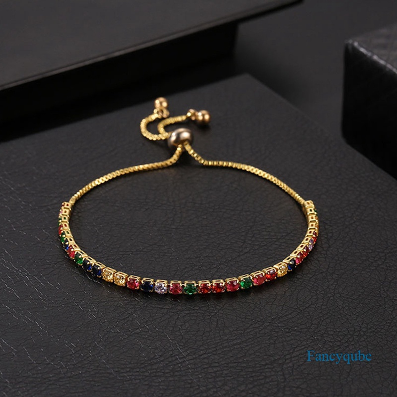 Gelang Kristal Zircon Bentuk Persegi Panjang Warna-Warni Pelangi Untuk Wanita
