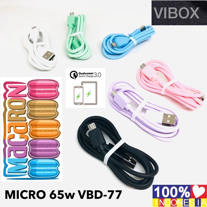 KABEL DATA MACARON VIBOX VBD77 MICRO SUPPORT FAST CHARGING 65w QC.30