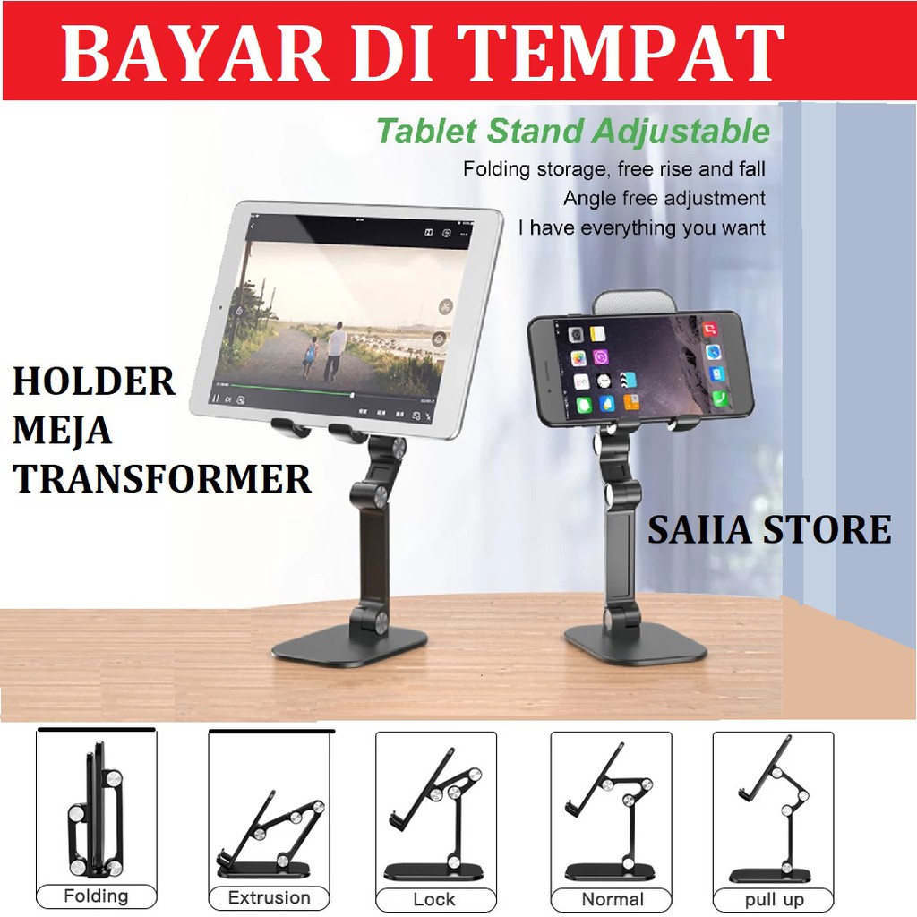 Accezz Holder Meja Lipat Handphone Ipad Holder Meja Transformer Lipat Smartphone dan Tablet Ipad