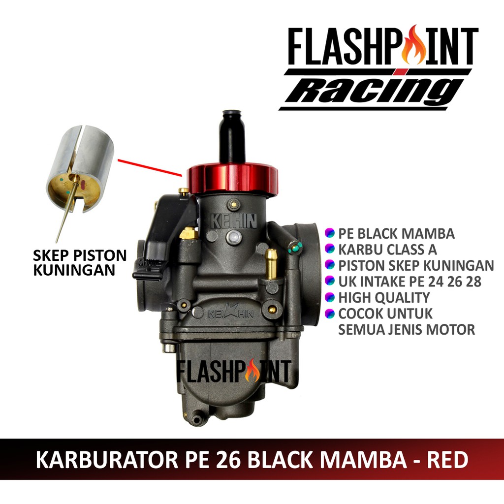 (BISA COD) KARBURATOR KEIHIN OEM PE 24 26 28 BLACK MAMBA RED GOLD CNC THAILAND KARBU PE28 PE26 PE24 KARBULATOR BEAT VARIO MIO RX KING MX GRAND SUPRA SMASH 125 X BYSON SHOGUN NINJA CBR GL PRO RR SOUL FI FU 150 SATRIA R VIXION TIGER GL REVO MX VEGA Z ZR-PE 26