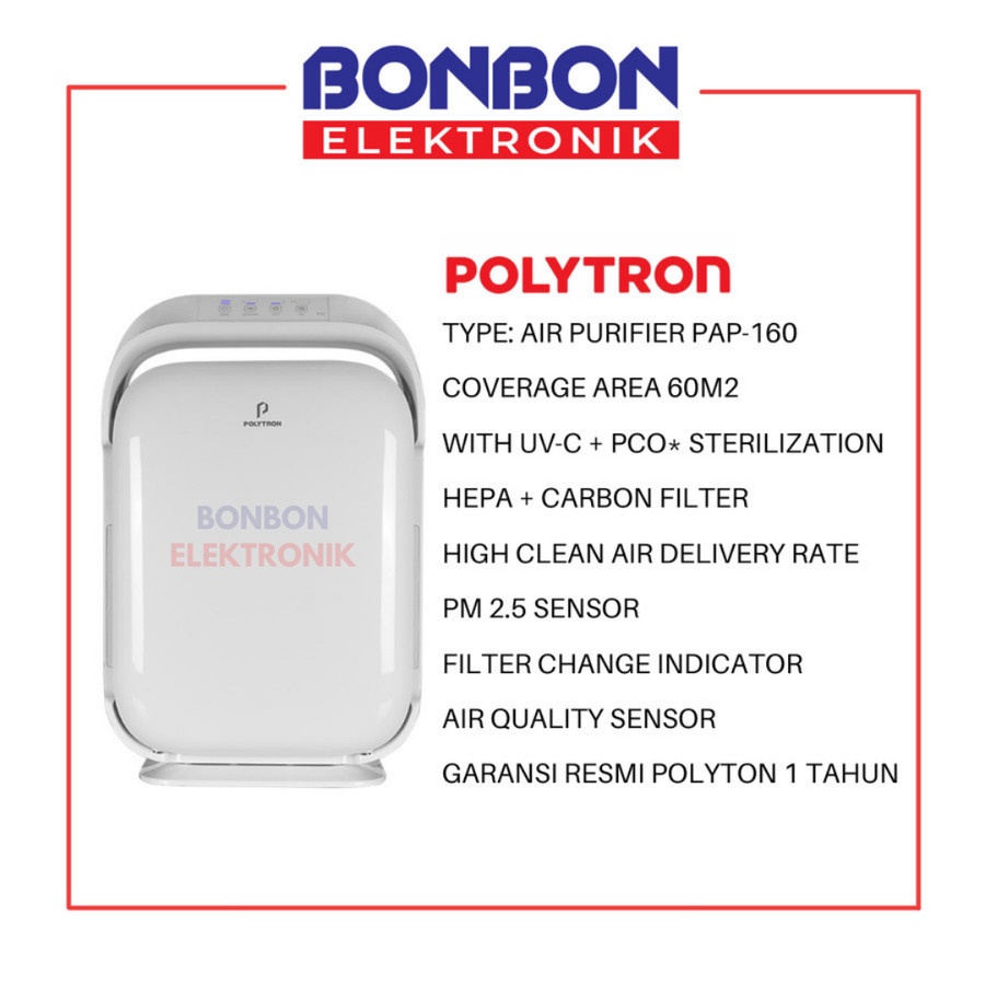 Polytron Air Purifier PAP-160 with HEPA UV Sterilizer Up 60m2
