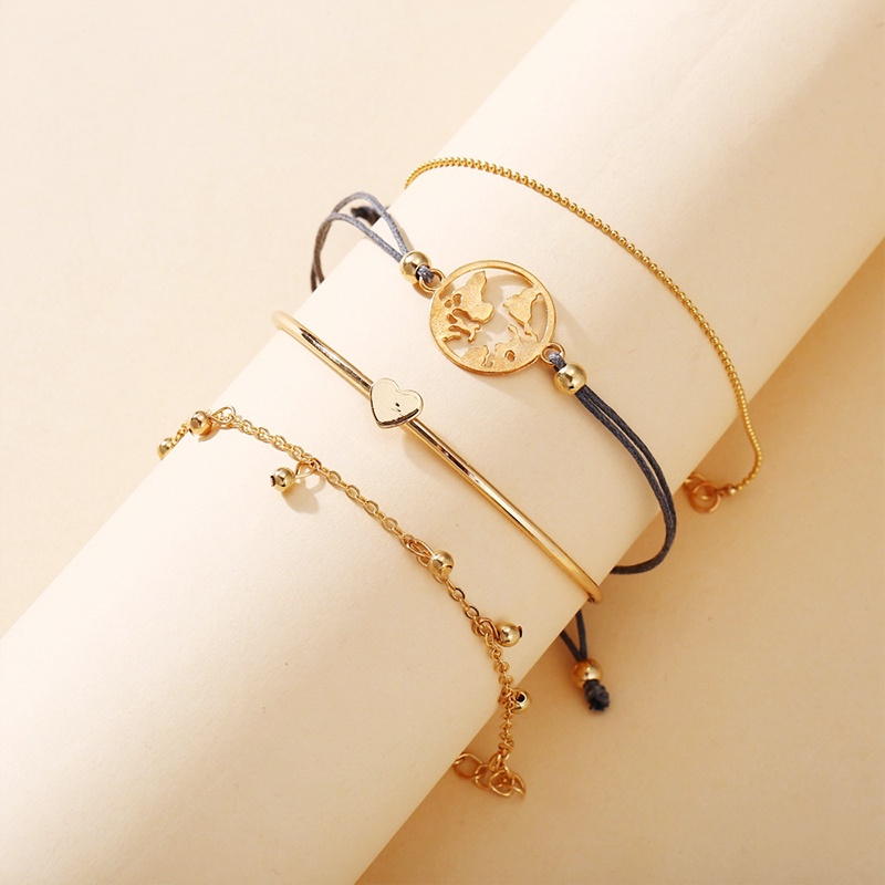 4Pcs Fashion Emas Cinta Pembukaan Vintage Gelang Set Wanita Perhiasan Aksesoris