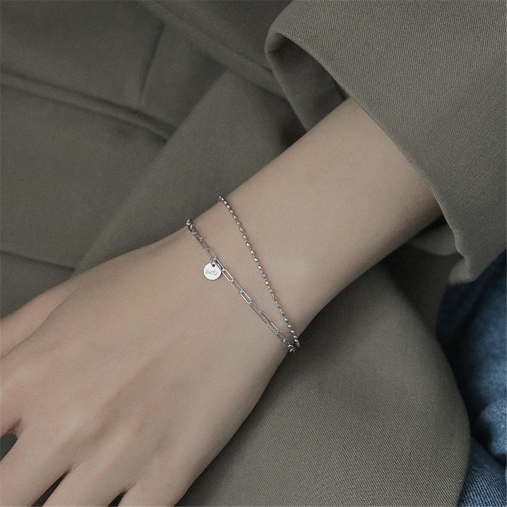 Gelang Rantai Ganda Desain Geometris Serbaguna Gaya Korea Untuk Wanita