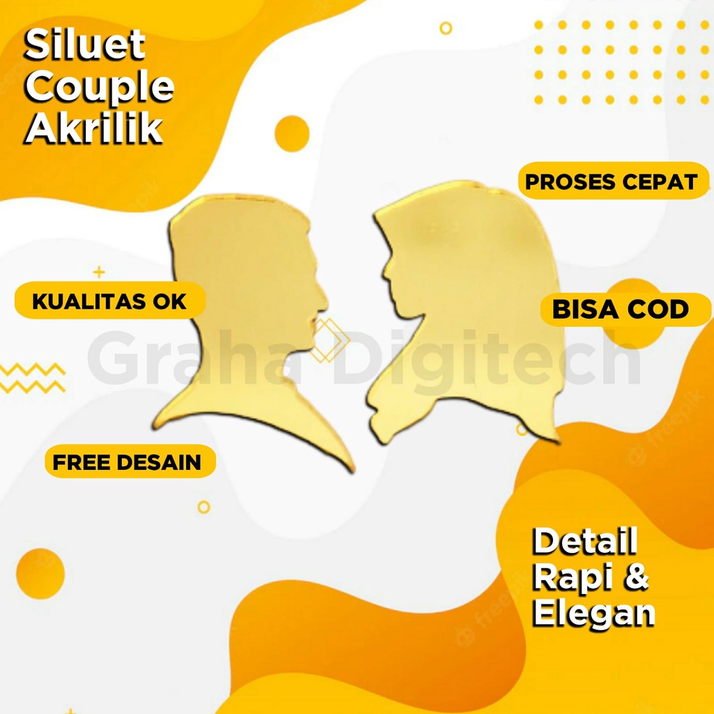 COUPLE SILUET AKRILIK GOLD | SILUET PASANGAN MAHAR | HIASAN MAHAR