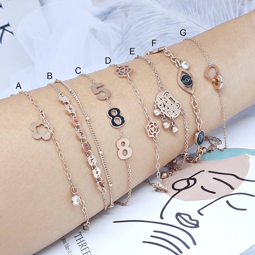 Gelang Titanium Branded Rose Gold Silver Bulat Hitam - BB397