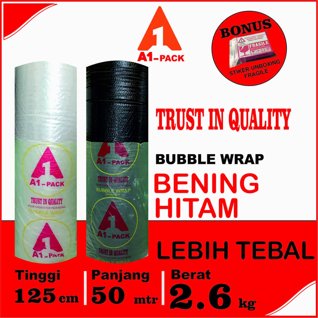 

PLASTIK BUBBLE WRAP ROLL LEBIH TEBAL 125CM X 50M BENING HITAM 2.6 KG A1 PACK