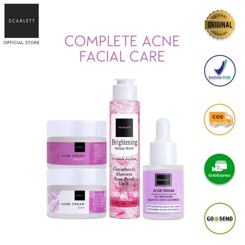 Jual SCARLETT PAKET 4 IN 1 COMPLETE ACNE FACIAL CARE (FACIAL WASH