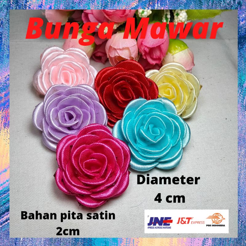 Bunga Mawar Palsu Buket Pita Satin Mini Artifisial Merah Pink Biru Tanpa Tangkai