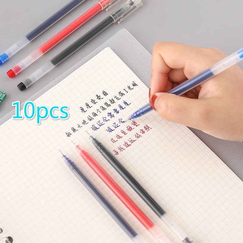 10pcs/set Pengisi Pena Gel Tinta Merah Biru Hitam 0.5mm Alat Tulis Kantor Sekolah