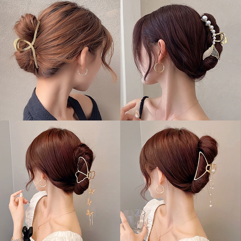 Jepit Jepitan Rambut Ala Korea Cepol Rambut Panjang Bahan Alloy / Acrylic Doff Premium Frech Style Mutiara Kupu Kupu Peach Modern Elegan Hair Clamps Claw