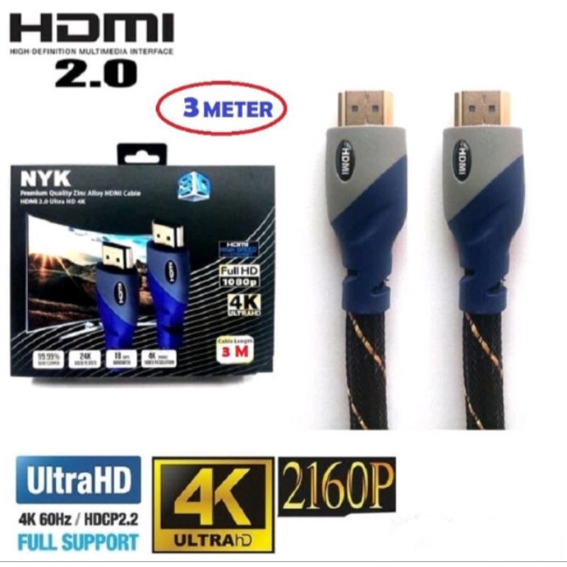 NYK kabel hdmi nyk 3m bulat jaring kabel hdmi 4k