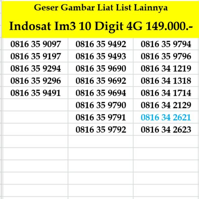 Kartu perdana nomor cantik Indosat 10digit 4g ke 3