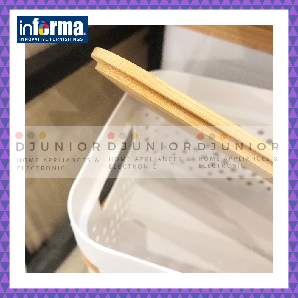 INFORMA - STORAGE BOX NATURAL WAFFLE WHITE / KOTAK PENYIMPANAN TUTUP KAYU