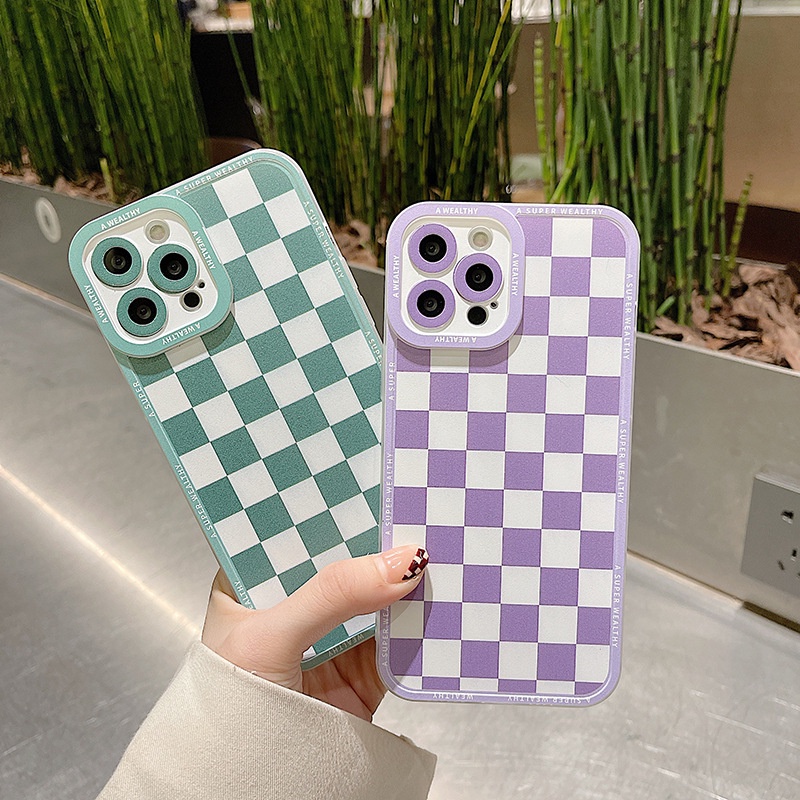 Soft Case Silikon TPU Motif Kotak-Kotak Untuk Iphone 14 13 12 11 Pro XS Max 10 X XR 8 7 6 6S Plus SE2 Mini