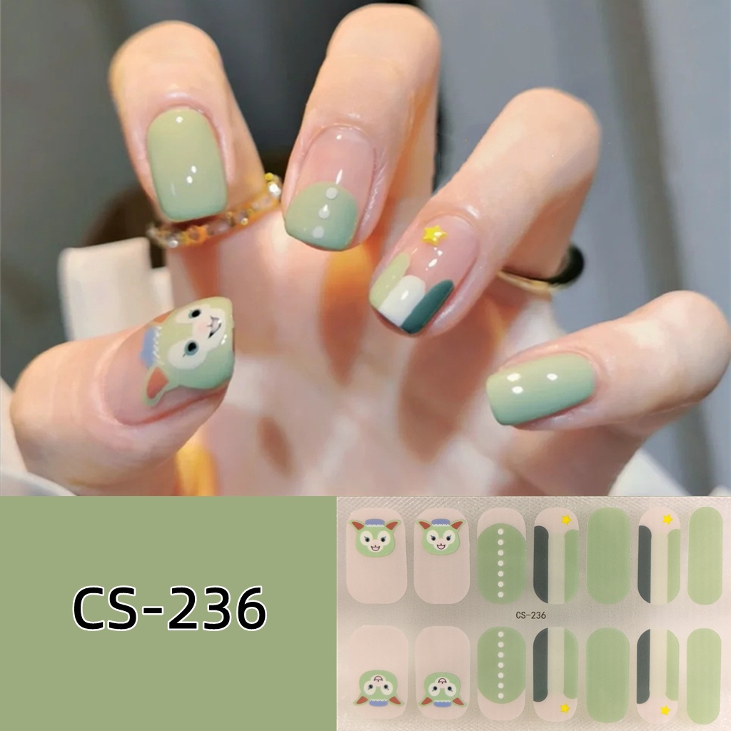 14pcs / Set Stiker Kuku Motif Kartun Warna Gradasi Anti Air / Racun Untuk Nail Art / Manicure DIY