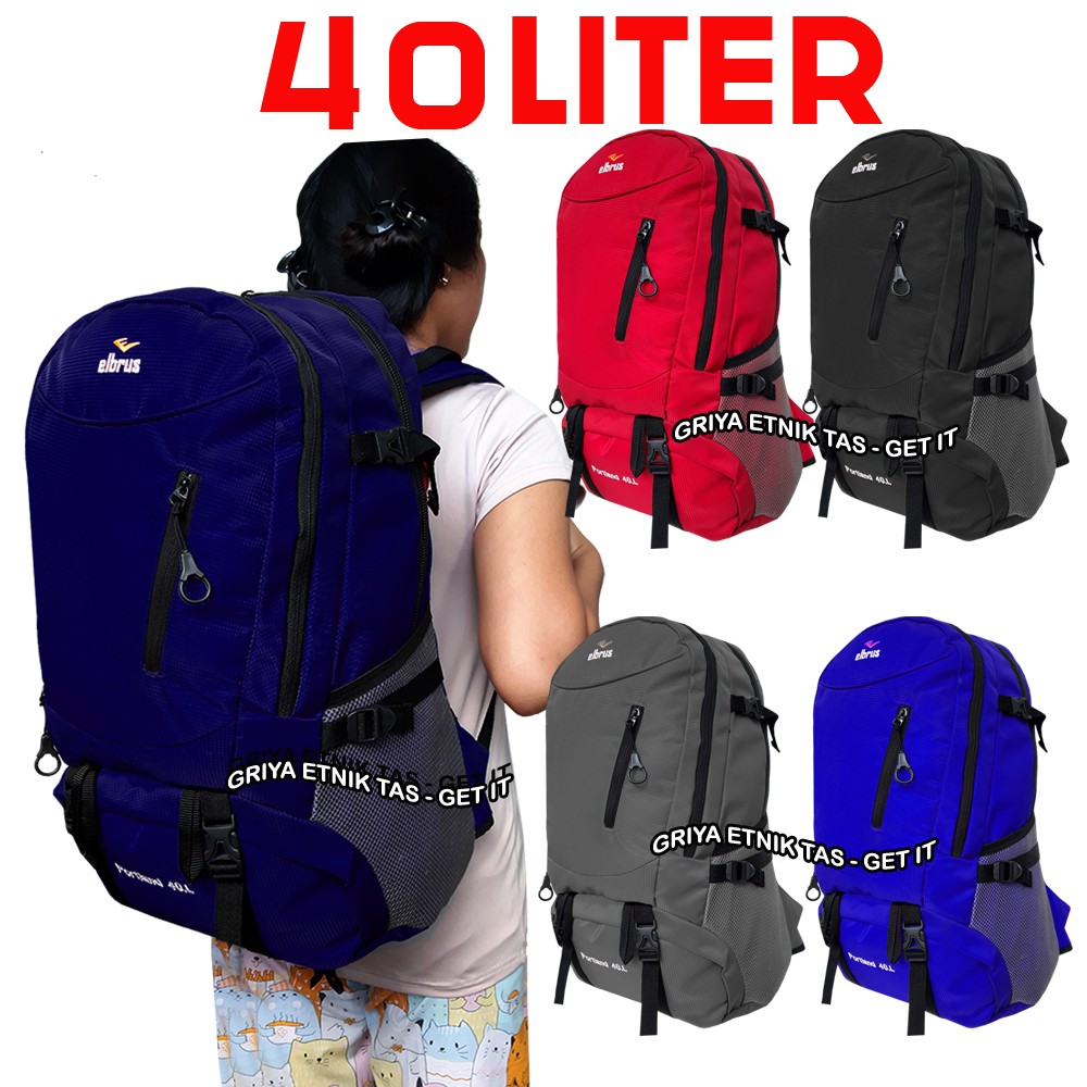 ELBRUS Tas Ransel Pria Jumbo 40 Liter Gratis Rain Cover Tas Punggung Pria Semi Carrier Bonus Jas Hujan Tas Keril Gunung Besar Tas Camping PORTLAND ELBY