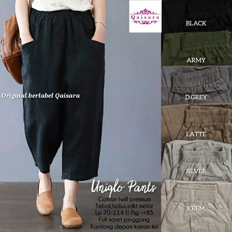 (COD) Willow Uniqlo Kulot balon pensil baggy pants hitam Jumbo fit XXL pants Katun HQ Balon alladien
