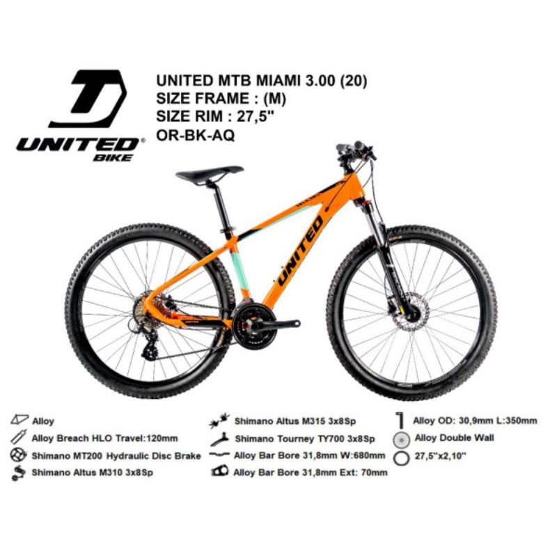 Sepeda Mtb United Miami 3.0 Ban 27.5 3 x 8 Speed