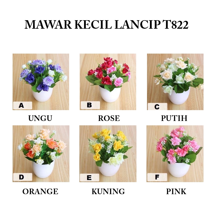 {Lav - T822} Tanaman Hias Bunga / Tanaman Bunga Plastik /  Tanaman Ornamen / Bunga Dekorasi Rumah-Mawar Kecil Lancip