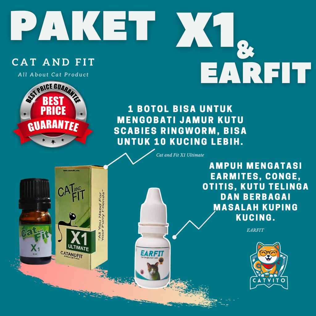 PAKET AMPUH! Cat And Fit X1 dan EarFit Untuk Mengatasi Kutu Tungau Jamur Earmites Kucing Scabies