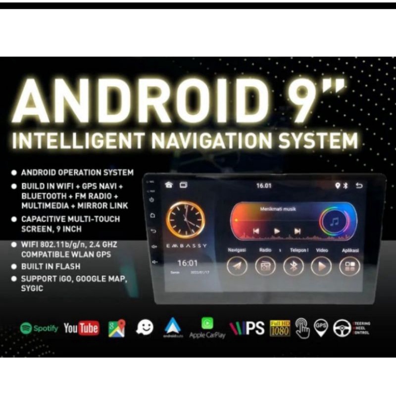 Head Unit Android Embassy 9inch Ram 2/32GB