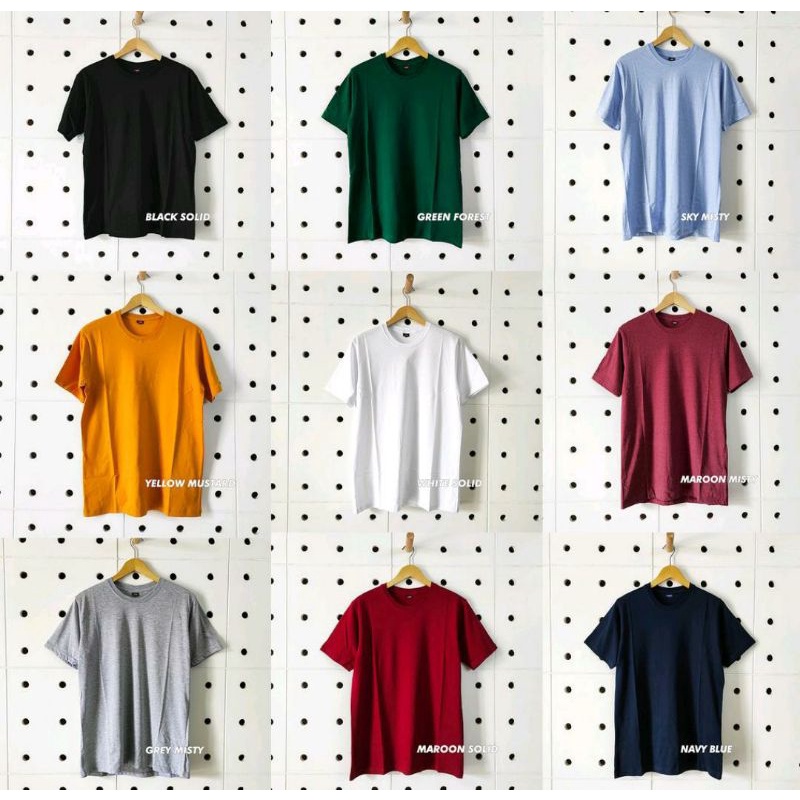 (Daftarpopuller) Kaos Oblong Polos Lengan Pendek Pria Bahan Katun Combed 30s Shirt Polos Hitam Putih Merah marun Abu misty Hijau Army Biru Nevy Kuning mustard soft style Atasan Pria/Wanita Kaos Santai Harian Casual