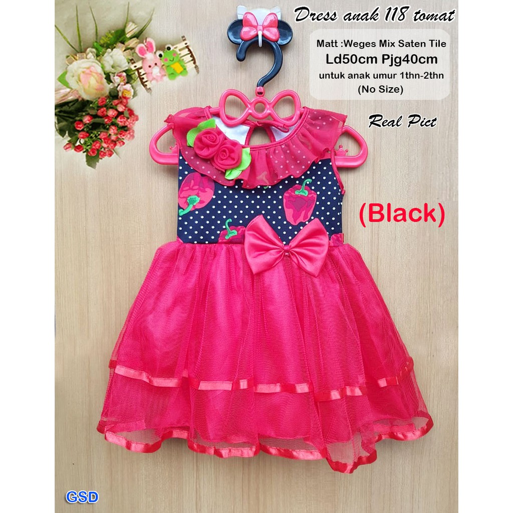 dress anak 118 tomat hitam/dress anak/dress satin anak/terusan anak