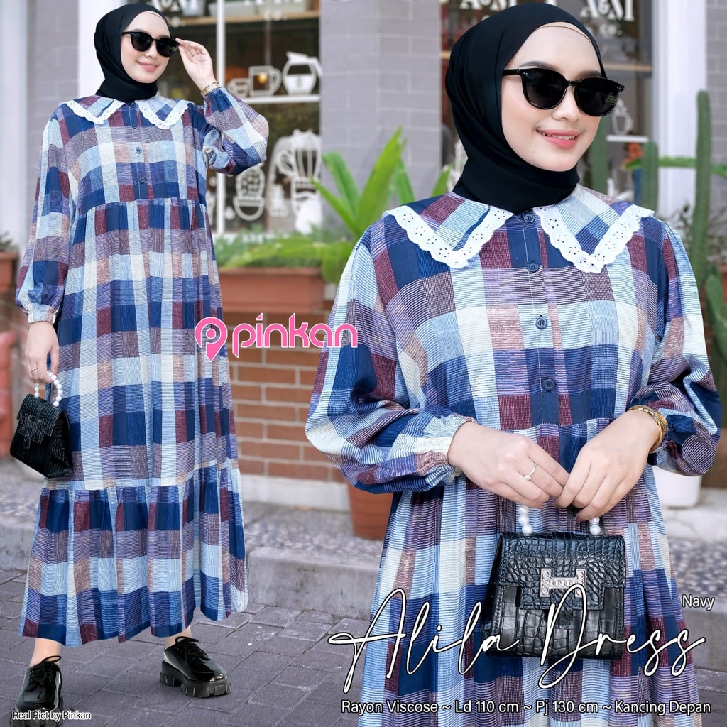 GAMIS JUMBO ALILA DRESS LD 110cm PJ 130cm KANCING DEPAN RAYON VISCOSE