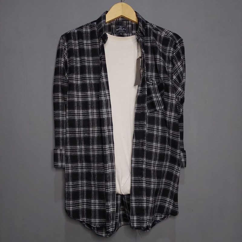 Kemeja Flanel Impor Pria Distro Flannel Lengan Panjang Pria,Kemeja Kotak Kotak Pria Lengan Panjang-Tengahputih