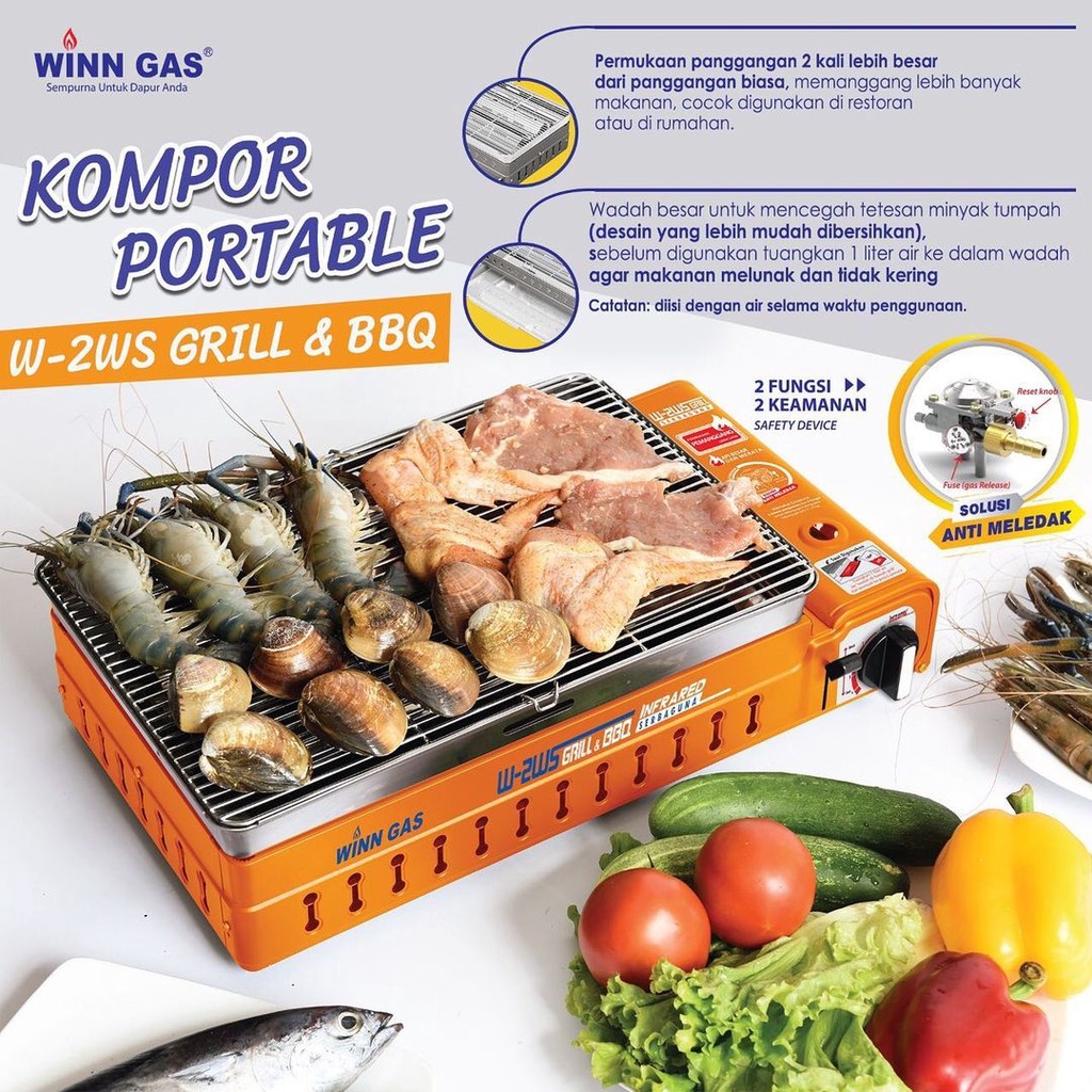 Winn Gas Kompor Portable Grill W2WS - 2 Fungsi / Paket Selang Regulator W88/W900