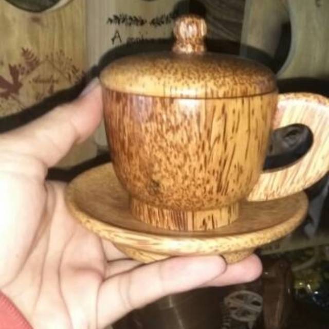 Cangkir kayu minum kopi teh CAFE unik