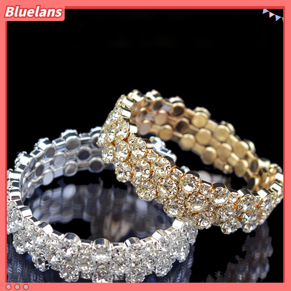 Bluelans Gelang Bangle Cubic Zirconia Multi Baris Untuk Wanita