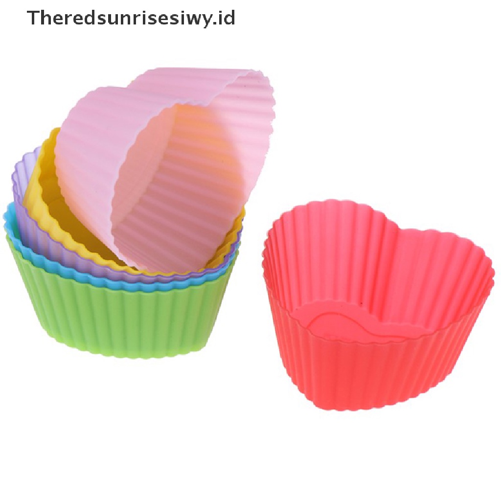 # Alat Rumah Tangga # 6pcs Cetakan Cupcake Muffin Bentuk Hati Bahan Silikon Tahan Lama Reusable