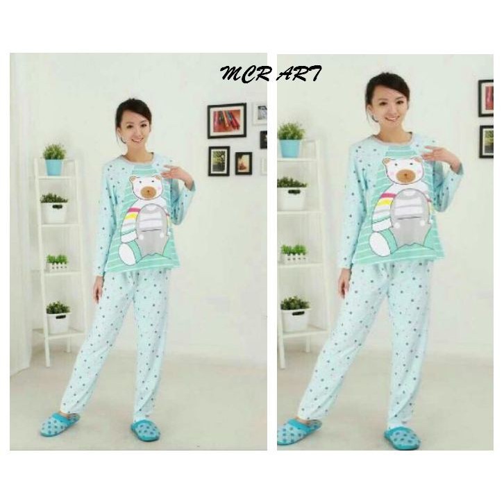 STLN472 - Setelan Piyama Bear Blue Dot