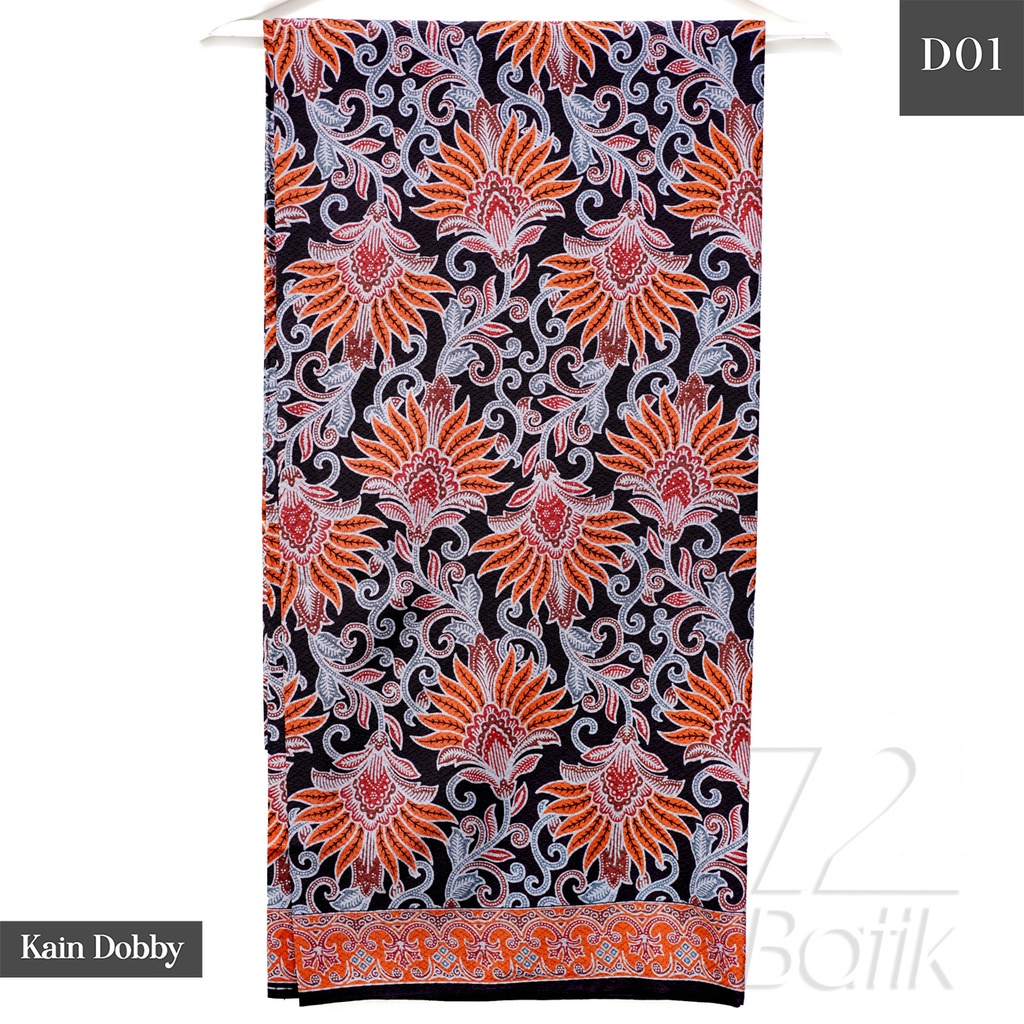 KAIN BATIK PREMIUM Bahan Dobby Motif Kembang Citra Warna Orange Hitam 721936 Cap 72 Jarik Jarit Samping Kebat Panjang Batik Dobby Modern Premium Bahan Seragam Batik Pernikahan Kantor Keluarga Murah Kamen Jadi Batik Bali Lembaran