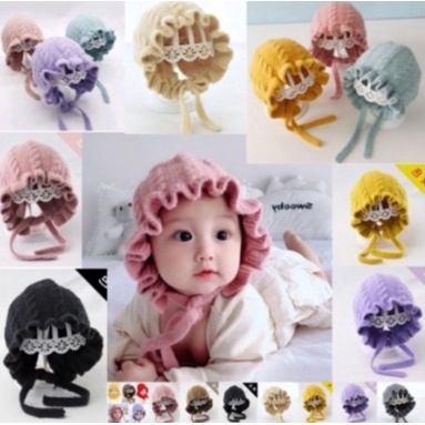 Kupluk Rajut Bonet Anak Bayi Renda Tali