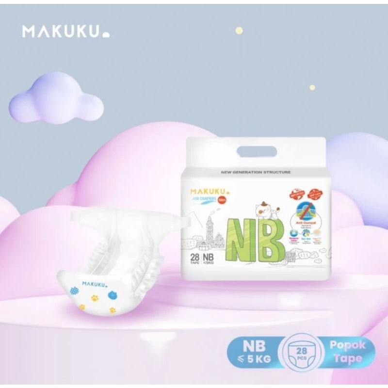 Makuku Air Diapers Slim Tape NB28 - Popok Bayi Perekat Anti Gumpal