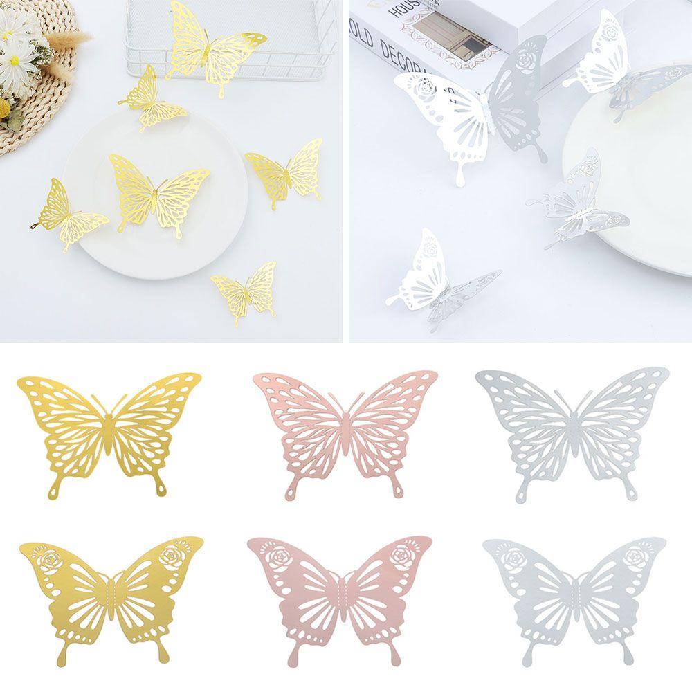 Wonder Butterfly Stiker Dinding Rumah Ornamen Hollow Perlengkapan Pesta Tekstur Logam Dekorasi Dinding