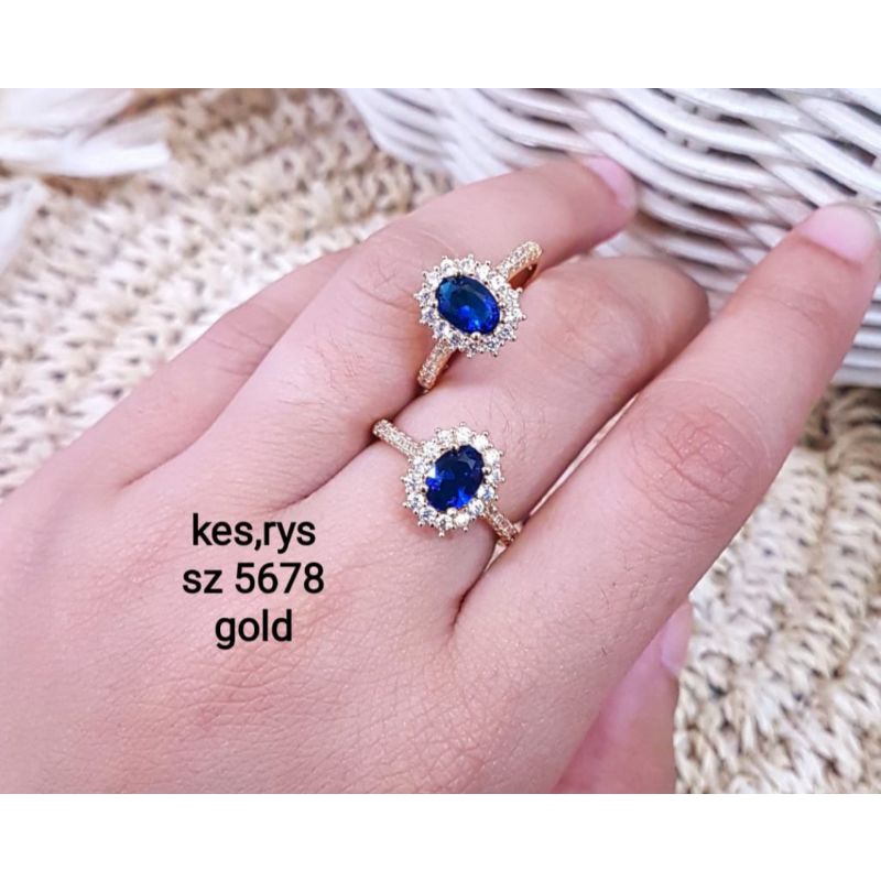 Cincin replika berlian  model bintang laut dan blue sapphire  mewah Cantik Tahan Lama,bisa dipakai sehari hari