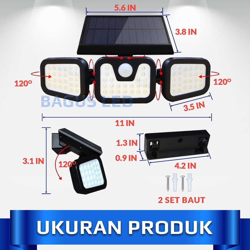 Lampu Dinding Solar Tenaga Surya Sensor Gerak Solar Cell PIR Night Sensor Lamp 74 LED