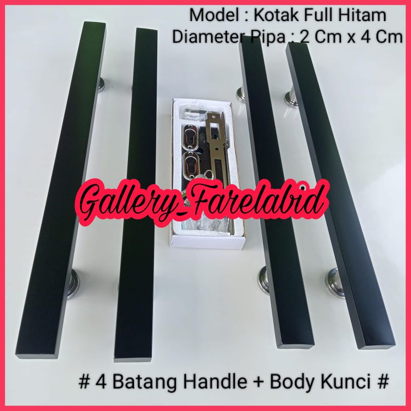 Handle Pintu Rumah Stainless Steel Kotak Hitam 45 Cm Full Set Body Kunci Gagang Pintu Rumah Modern Mewah Set Bodi Pelor Pegangan Pintu Kupu Tarung Tarikan Pintu Rumah Utama Minimalis