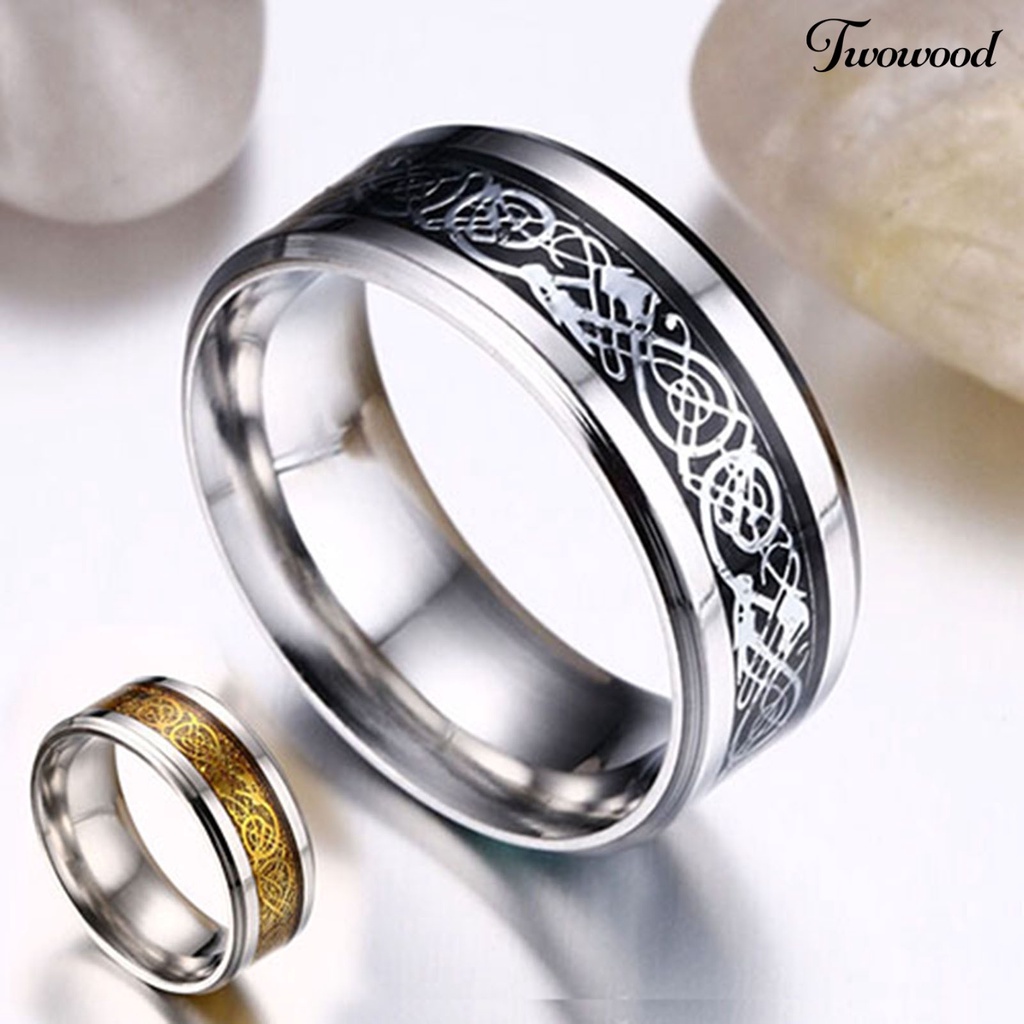 Cincin Bahan Titanium Steel Motif Naga Untuk Unisex