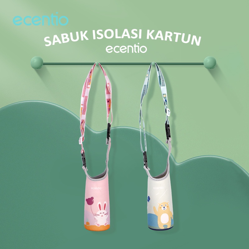 ecentio minum tas botol anak /sabuk isolasi kartun merah muda/hijau Tali panjang dan pendek yang dapat disesuaikan Tersedia handler khusus