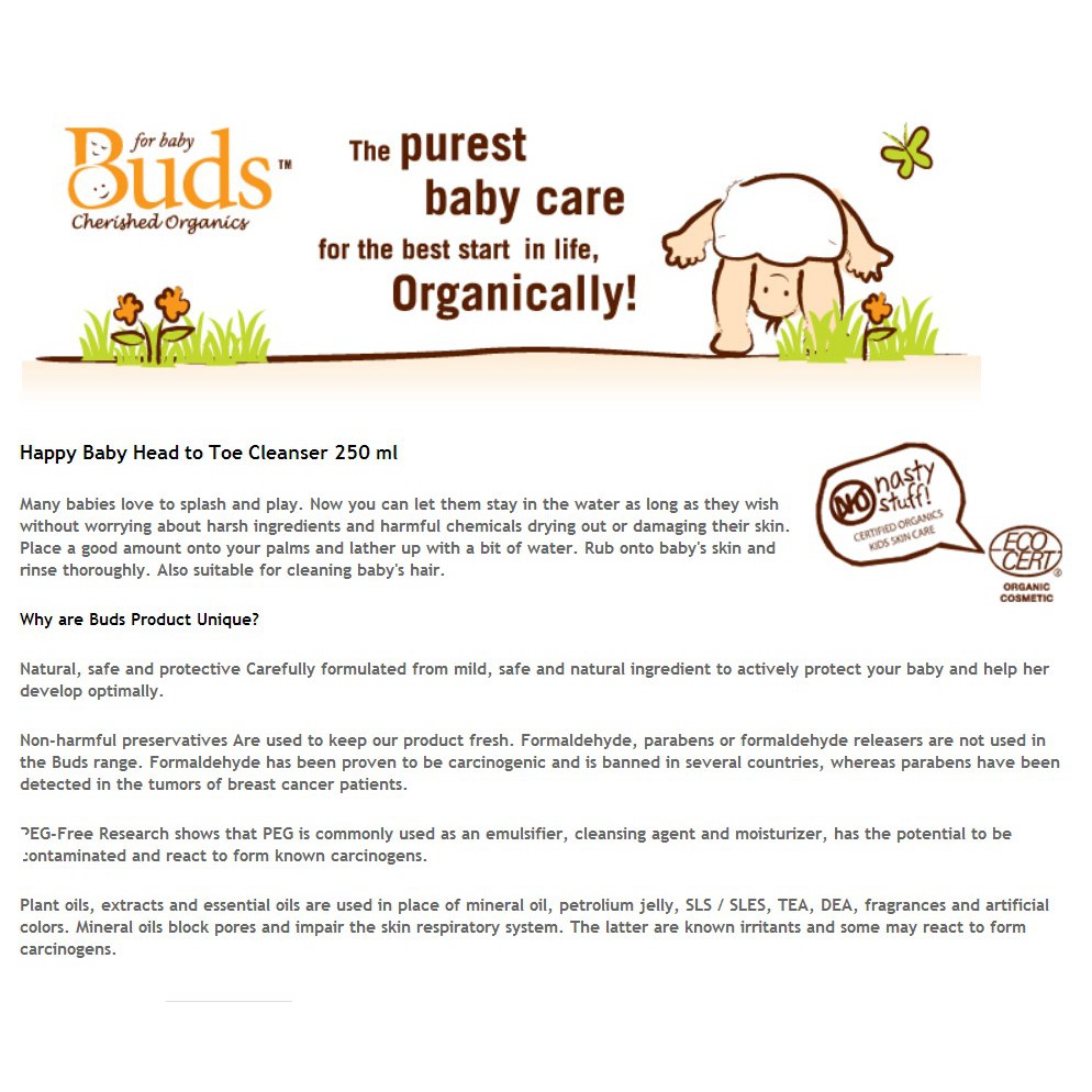 Buds Organics - Happy Baby Head To Toe Cleanser 250ml - Sabun Shampoo 2in1 Bayi Organik