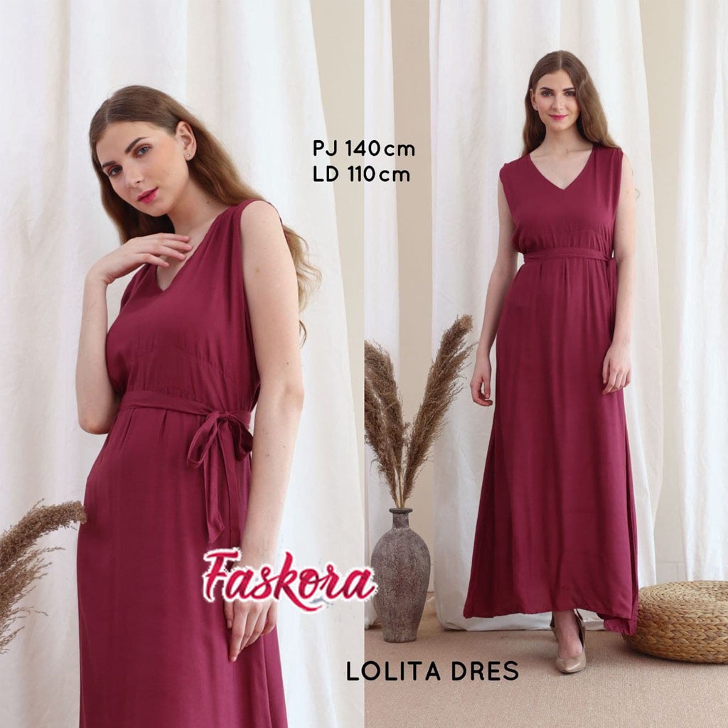 Dress Wanita Casual Dress Jumbo Panjang Rayon Bali Polos Tanpa Lengan Lolita