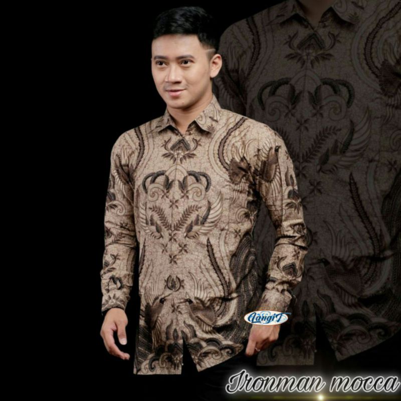 Batik Pria Lengan Panjang BATIK BERKAH HRB026 motif KERATONAN Kode 002 size M L XL XXL Reguler-IRON MAN COKLAT