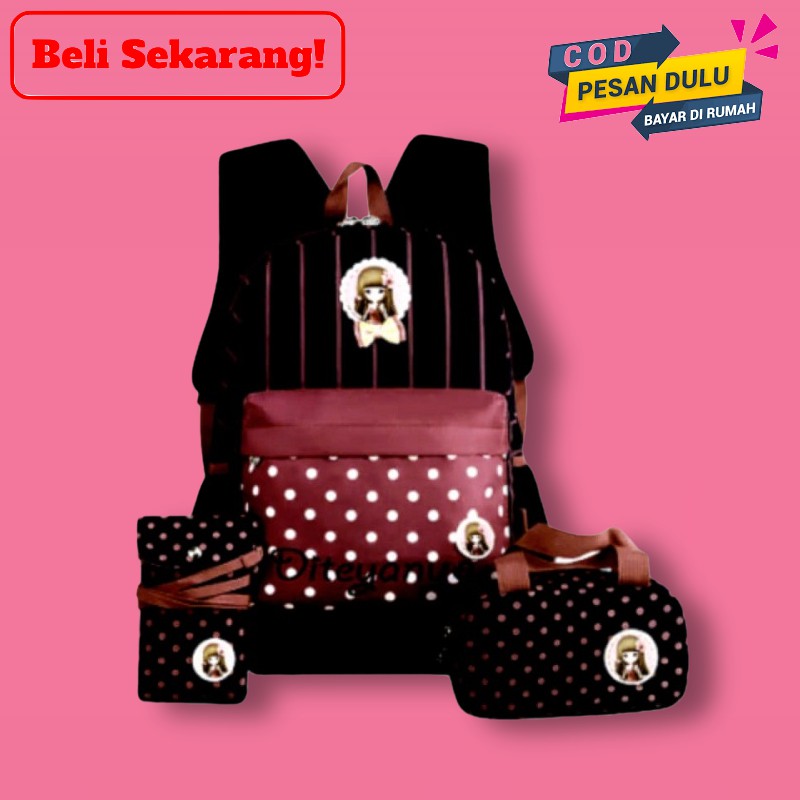 Tas Ransel Perempuan Tas Ransel Anak Sekolah Tas Ransel Berbie Salur Backpack Multifungsi