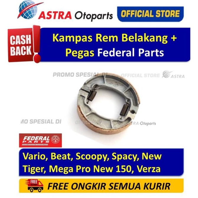 Kampas Rem Belakang + Pegas Federal Parts VARIO,BEAT,SCOOPY,SPACY, DLL ASTR4OTO Buru Order