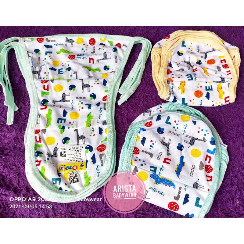 SNI DAFFA - 3PCS POPOK BAYI D/N(DOUBLE NIT) PUTIH MOTIF ANIMAL, BEST QUALITY